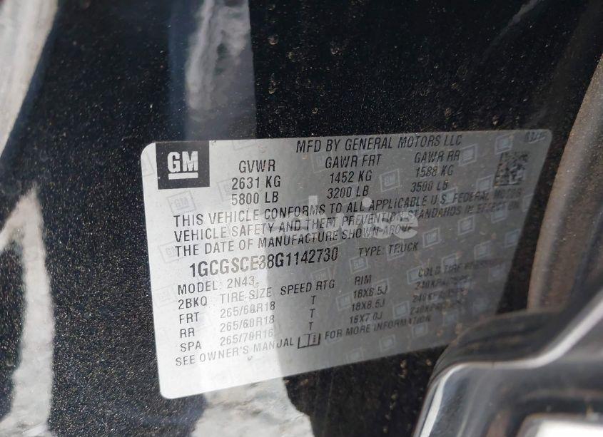 Photo 9 of 2016 Chevrolet Colorado LT (VIN 1GCGSCE38G1142730)