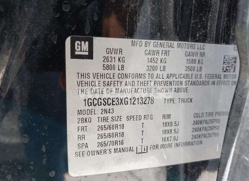 Photo 9 of 2016 Chevrolet Colorado LT (VIN 1GCGSCE3XG1213278)