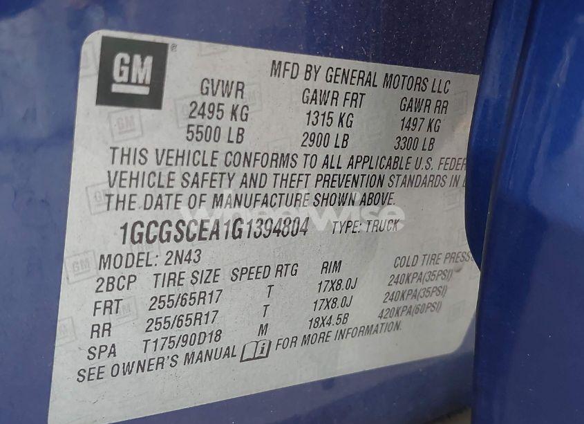 Photo 9 of 2016 Chevrolet Colorado LT (VIN 1GCGSCEA1G1394804)