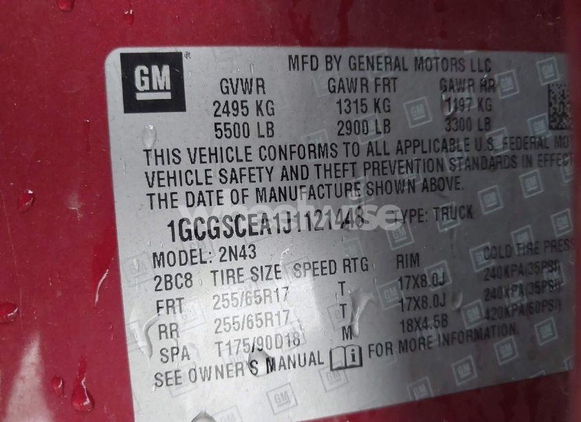 Photo 9 of 2018 Chevrolet Colorado LT (VIN 1GCGSCEA1J1121448)