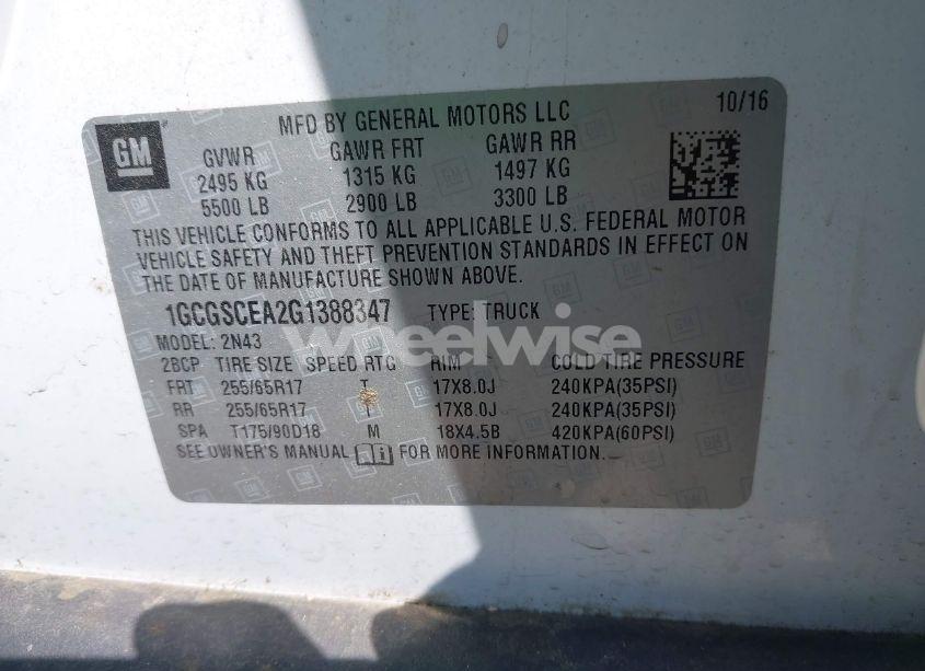 Photo 9 of 2016 Chevrolet Colorado LT (VIN 1GCGSCEA2G1388347)