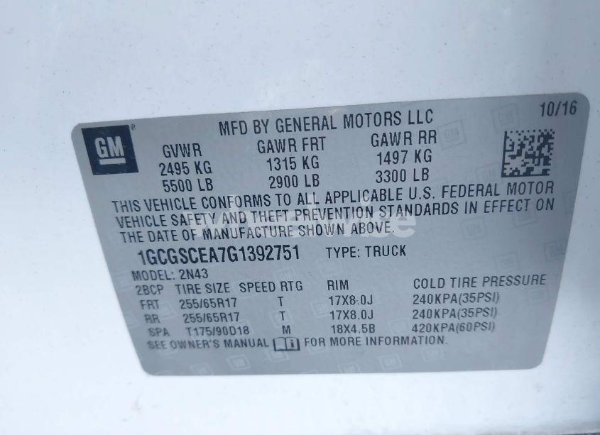 Photo 9 of 2016 Chevrolet Colorado LT (VIN 1GCGSCEA7G1392751)