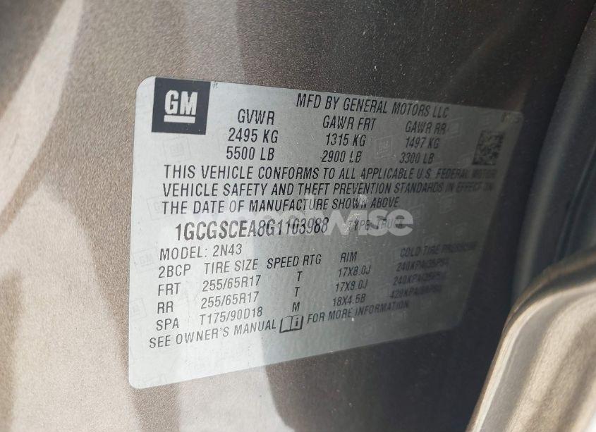 Photo 9 of 2016 Chevrolet Colorado LT (VIN 1GCGSCEA8G1103988)