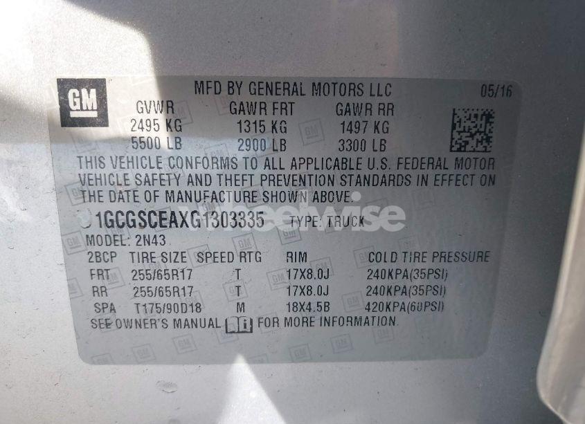 Photo 9 of 2016 Chevrolet Colorado LT (VIN 1GCGSCEAXG1303335)