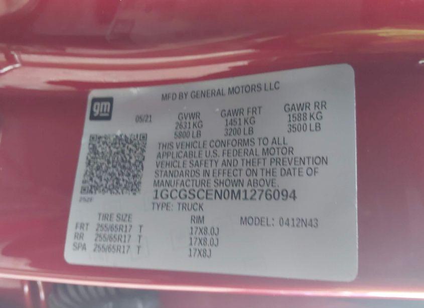 Photo 9 of 2021 Chevrolet Colorado 2WD SHORT BOX LT (VIN 1GCGSCEN0M1276094)