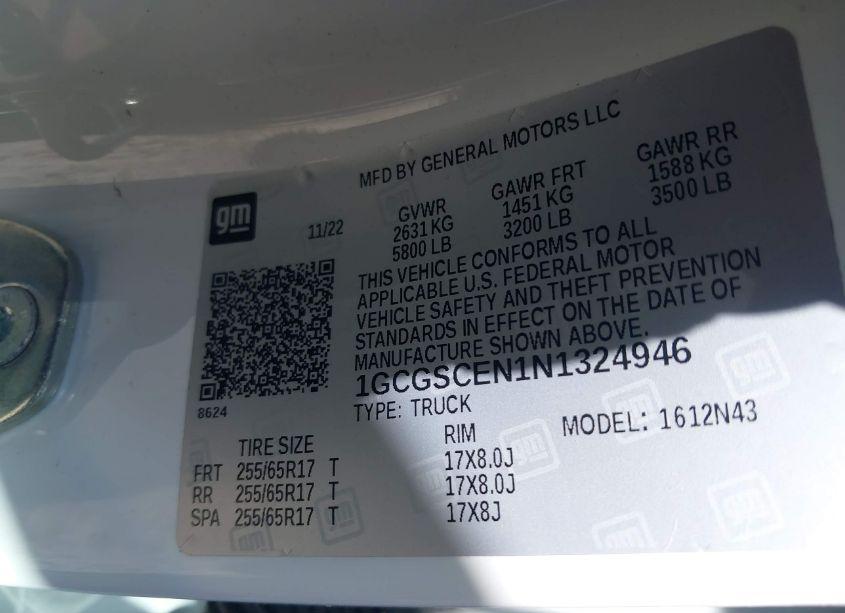 Photo 9 of 2022 Chevrolet Colorado 2WD SHORT BOX LT (VIN 1GCGSCEN1N1324946)