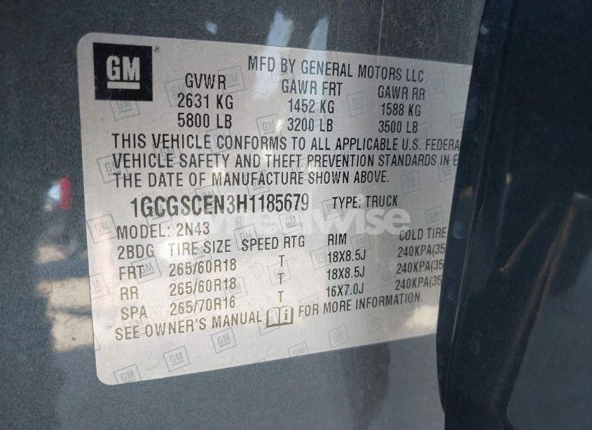 Photo 9 of 2017 Chevrolet Colorado LT (VIN 1GCGSCEN3H1185679)