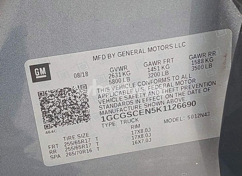 Photo 9 of 2019 Chevrolet Colorado LT (VIN 1GCGSCEN5K1126690)