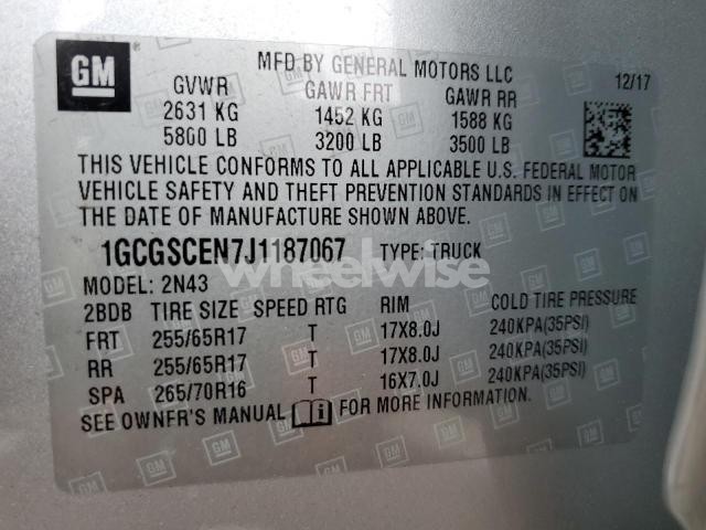 Photo 3 of 2018 CHEVROLET COLORADO LT (VIN 1GCGSCEN7J1187067)