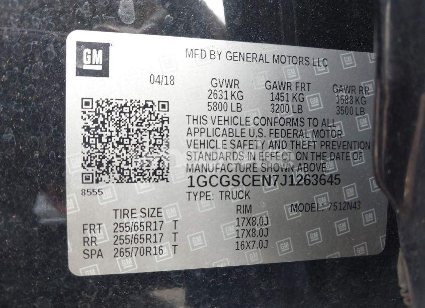 Photo 9 of 2018 Chevrolet Colorado LT (VIN 1GCGSCEN7J1263645)