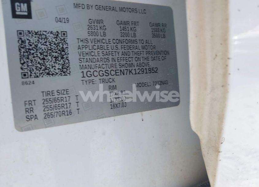 Photo 9 of 2019 Chevrolet Colorado LT (VIN 1GCGSCEN7K1291852)