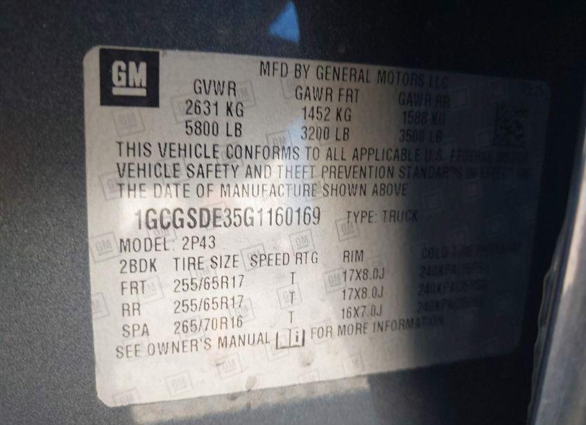 Photo 9 of 2016 Chevrolet Colorado Z71 (VIN 1GCGSDE35G1160169)