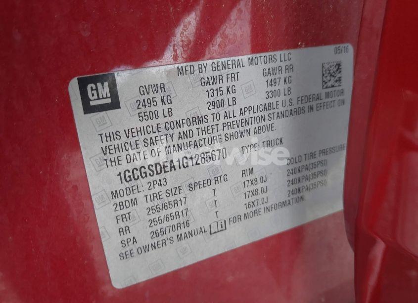 Photo 9 of 2016 Chevrolet Colorado Z71 (VIN 1GCGSDEA1G1285670)