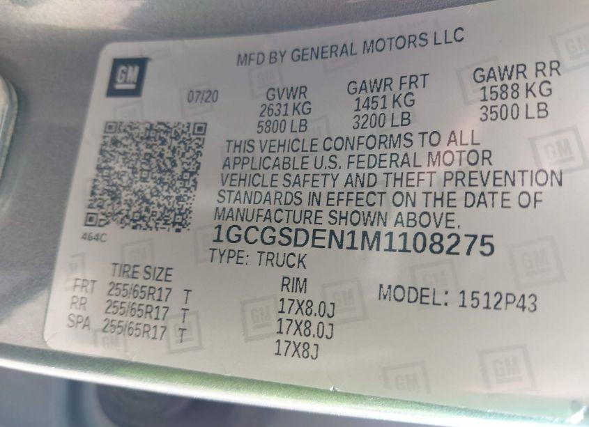 Photo 9 of 2021 Chevrolet Colorado 2WD SHORT BOX Z71 (VIN 1GCGSDEN1M1108275)