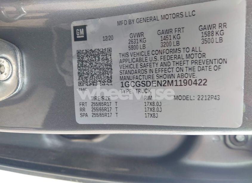 Photo 9 of 2021 Chevrolet Colorado 2WD SHORT BOX Z71 (VIN 1GCGSDEN2M1190422)