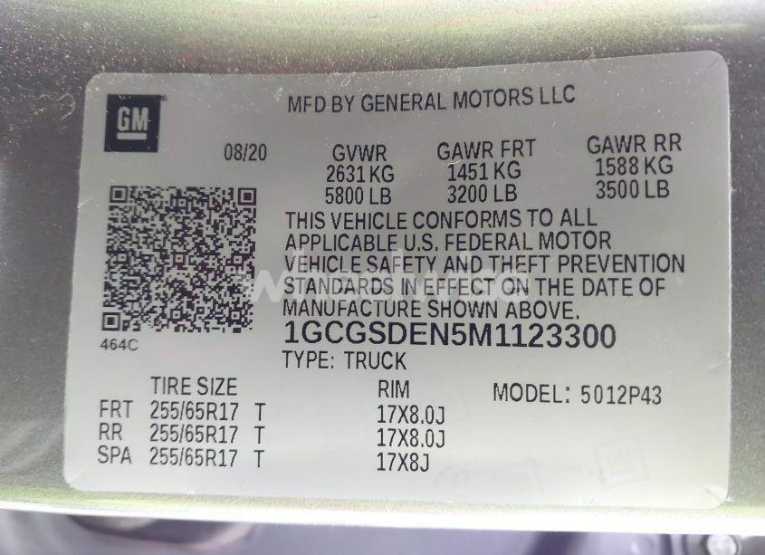 Photo 9 of 2021 Chevrolet Colorado 2WD SHORT BOX Z71 (VIN 1GCGSDEN5M1123300)