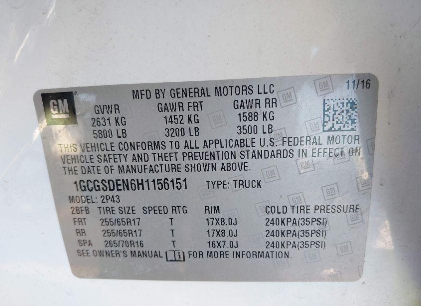 Photo 9 of 2017 Chevrolet Colorado Z71 (VIN 1GCGSDEN6H1156151)