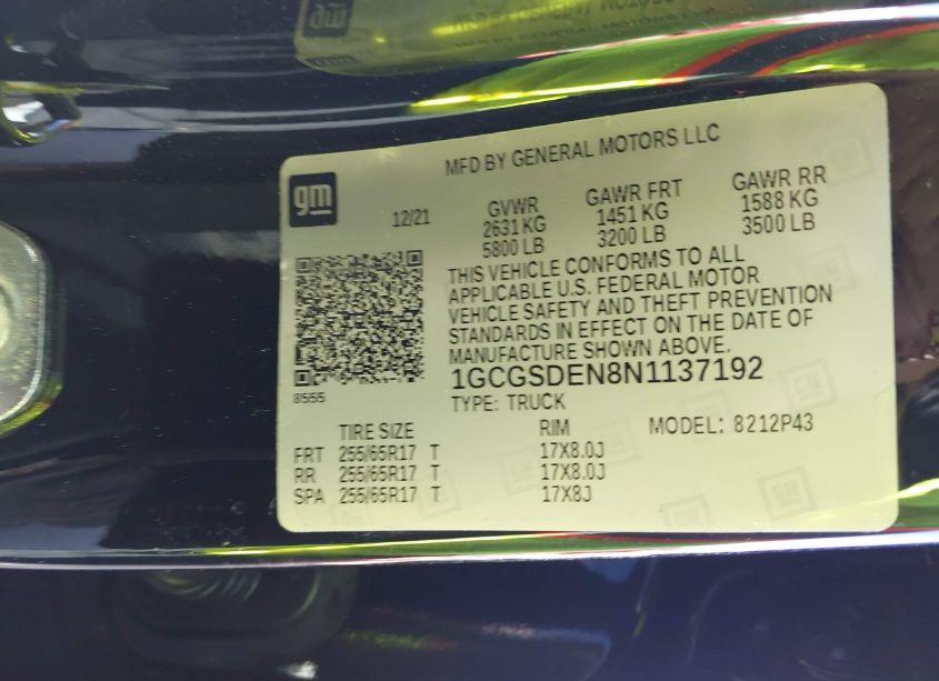 Photo 9 of 2022 Chevrolet Colorado 2WD SHORT BOX Z71 (VIN 1GCGSDEN8N1137192)