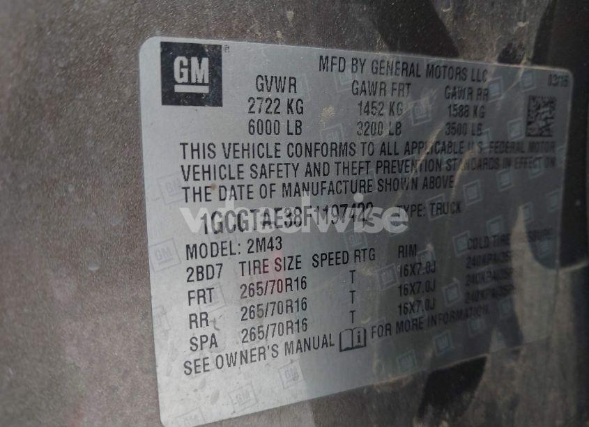 Photo 9 of 2015 Chevrolet Colorado WT (VIN 1GCGTAE38F1197422)