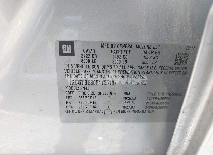 Photo 9 of 2015 Chevrolet Colorado LT (VIN 1GCGTBE36F1125107)