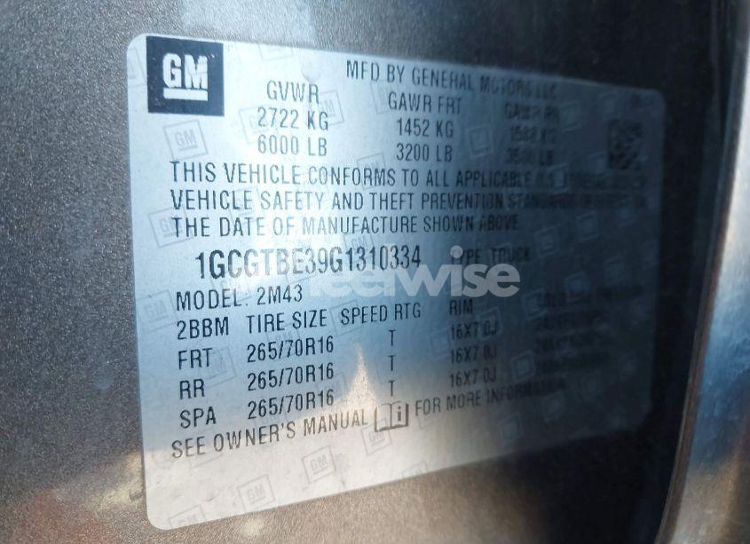 Photo 9 of 2016 Chevrolet Colorado WT (VIN 1GCGTBE39G1310334)