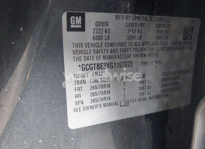 Photo 9 of 2016 Chevrolet Colorado WT (VIN 1GCGTBE3XG1197073)