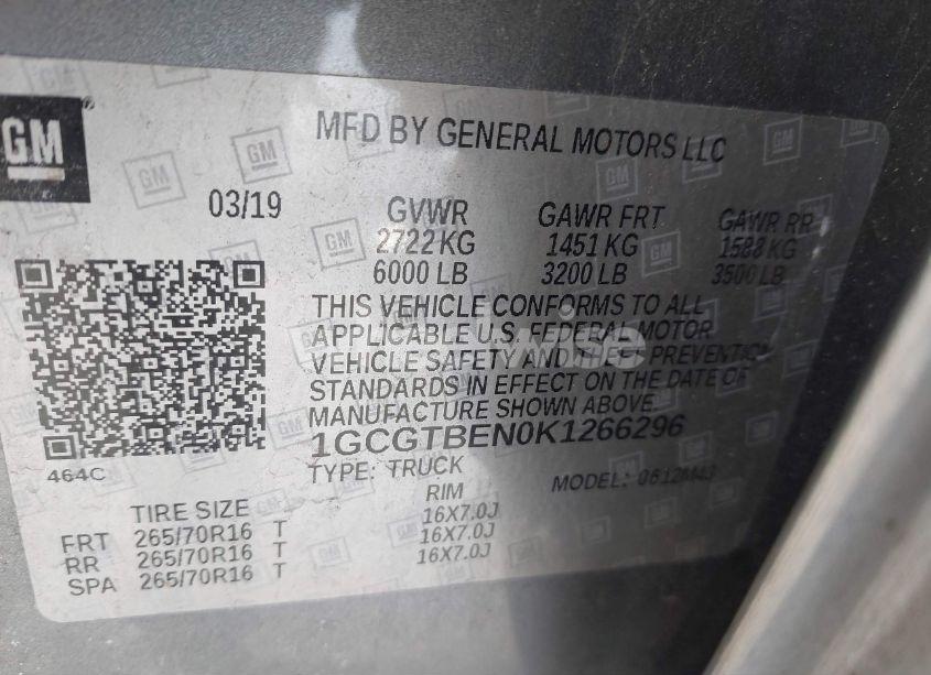 Photo 9 of 2019 Chevrolet Colorado WT (VIN 1GCGTBEN0K1266296)