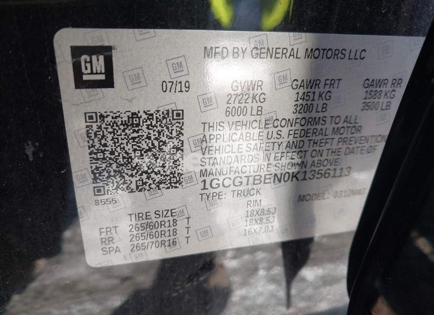 Photo 9 of 2019 Chevrolet Colorado WT (VIN 1GCGTBEN0K1356113)