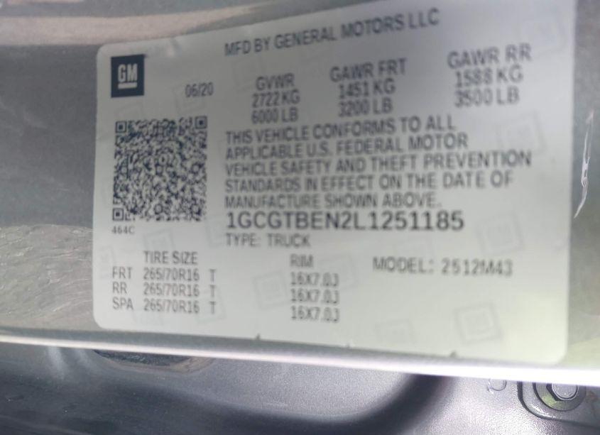 Photo 9 of 2020 Chevrolet Colorado 4WD SHORT BOX WT (VIN 1GCGTBEN2L1251185)