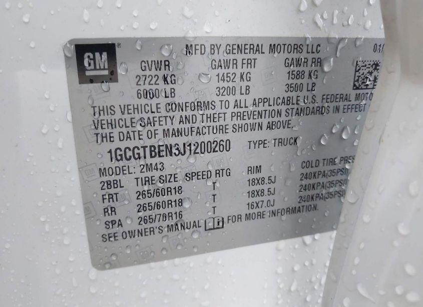 Photo 9 of 2018 Chevrolet Colorado WT (VIN 1GCGTBEN3J1200260)