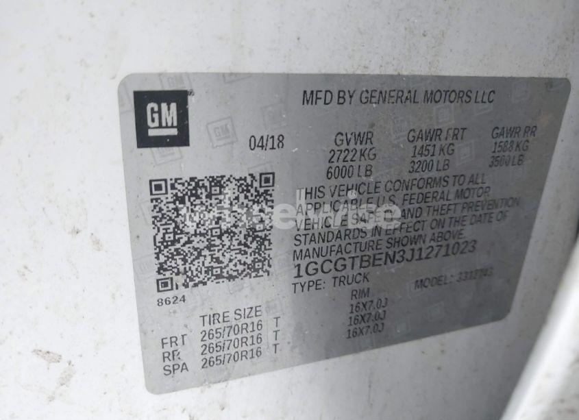 Photo 9 of 2018 Chevrolet Colorado WT (VIN 1GCGTBEN3J1271023)