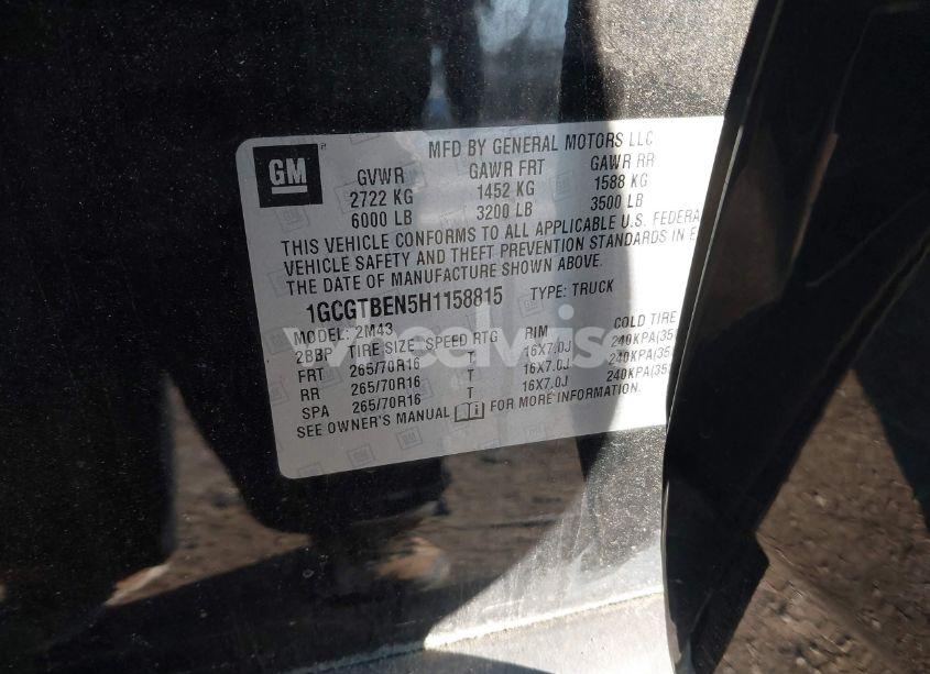 Photo 9 of 2017 Chevrolet Colorado WT (VIN 1GCGTBEN5H1158815)