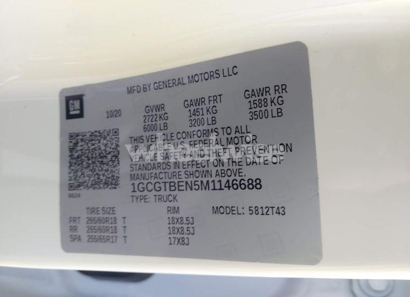 Photo 9 of 2021 Chevrolet Colorado 4WD LONG BOX WT (VIN 1GCGTBEN5M1146688)