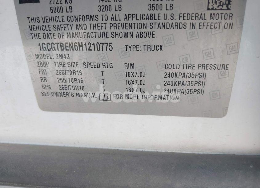 Photo 9 of 2017 Chevrolet Colorado WT (VIN 1GCGTBEN6H1210775)