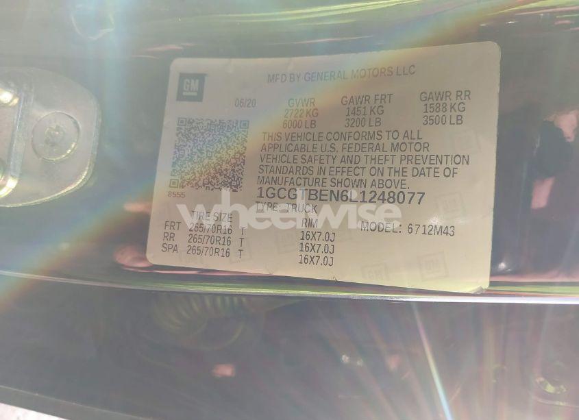 Photo 9 of 2020 Chevrolet Colorado 4WD SHORT BOX WT (VIN 1GCGTBEN6L1248077)