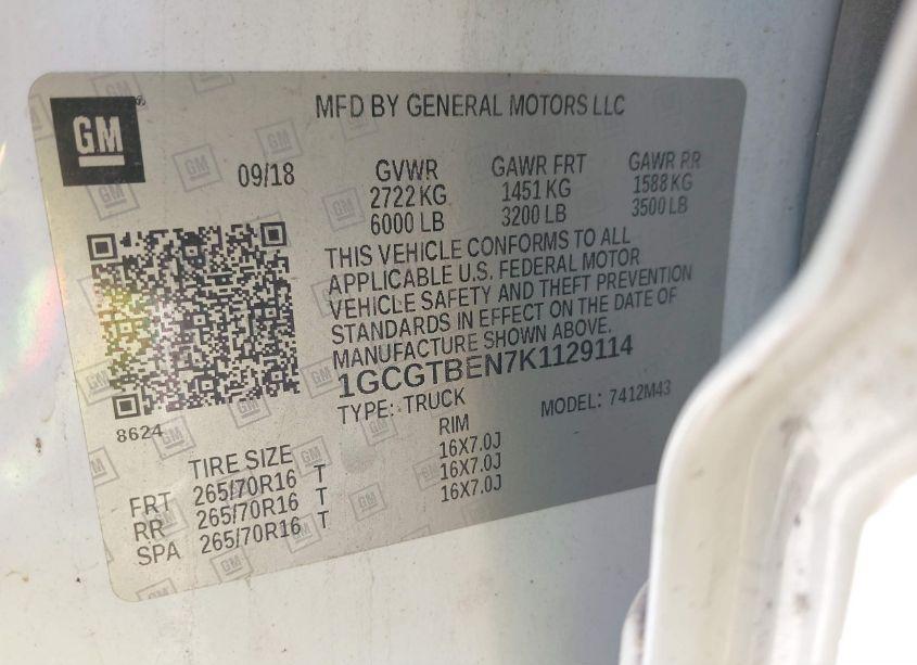 Photo 9 of 2019 Chevrolet Colorado WT (VIN 1GCGTBEN7K1129114)