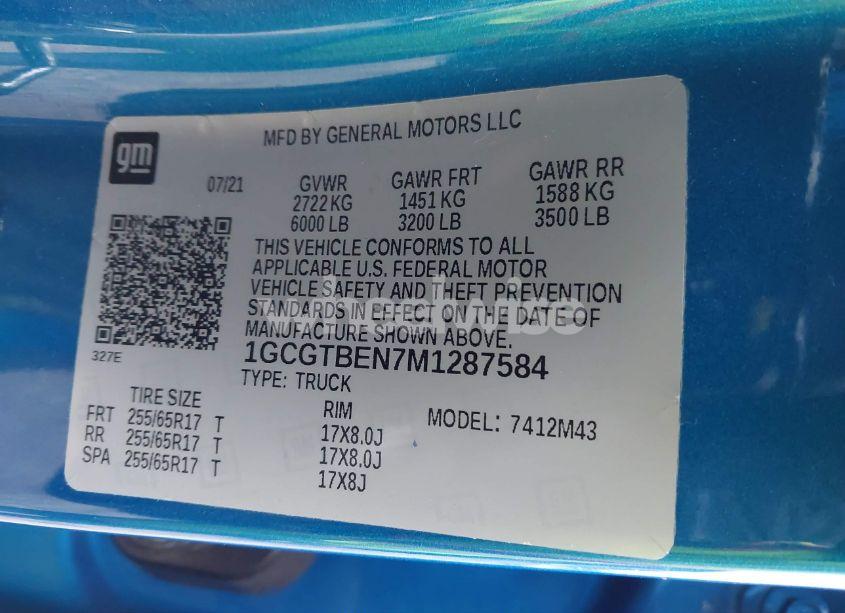 Photo 9 of 2021 Chevrolet Colorado 4WD SHORT BOX WT (VIN 1GCGTBEN7M1287584)