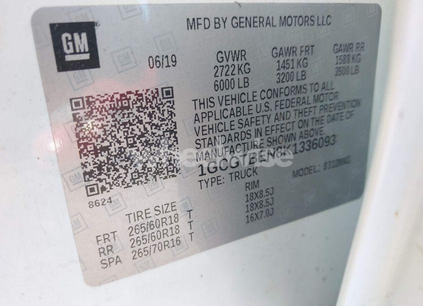 Photo 9 of 2019 Chevrolet Colorado WT (VIN 1GCGTBEN8K1336093)