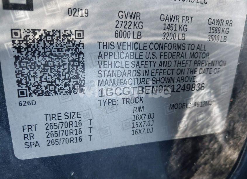 Photo 9 of 2019 Chevrolet Colorado WT (VIN 1GCGTBEN9K1249836)