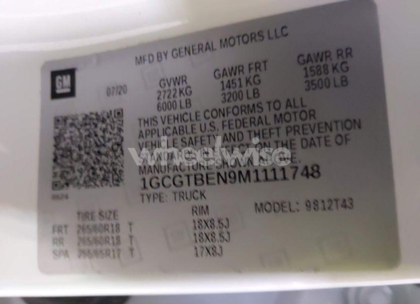 Photo 9 of 2021 Chevrolet Colorado 4WD LONG BOX WT (VIN 1GCGTBEN9M1111748)