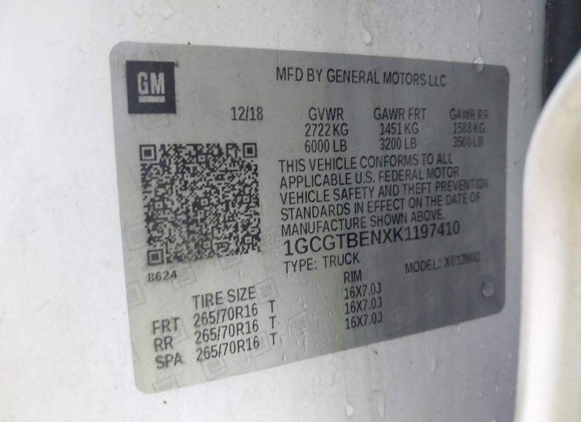 Photo 9 of 2019 Chevrolet Colorado WT (VIN 1GCGTBENXK1197410)