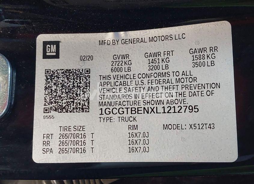 Photo 9 of 2020 Chevrolet Colorado 4WD LONG BOX WT (VIN 1GCGTBENXL1212795)