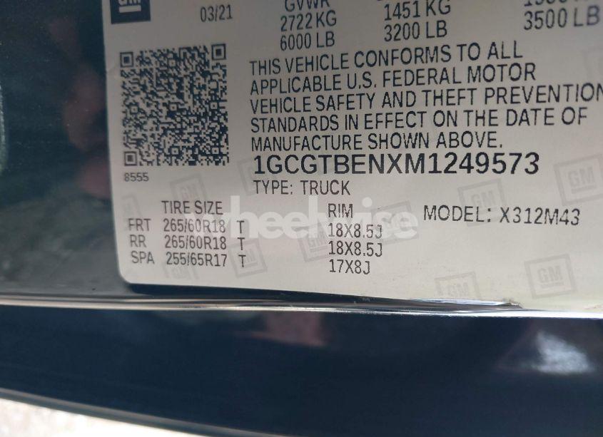 Photo 9 of 2021 Chevrolet Colorado 4WD SHORT BOX WT (VIN 1GCGTBENXM1249573)