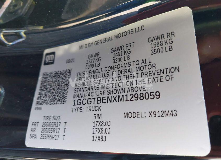 Photo 9 of 2021 Chevrolet Colorado 4WD SHORT BOX WT (VIN 1GCGTBENXM1298059)