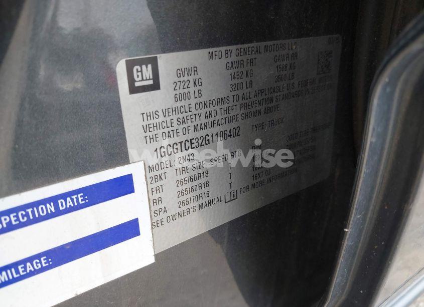 Photo 9 of 2016 Chevrolet Colorado LT (VIN 1GCGTCE32G1106402)