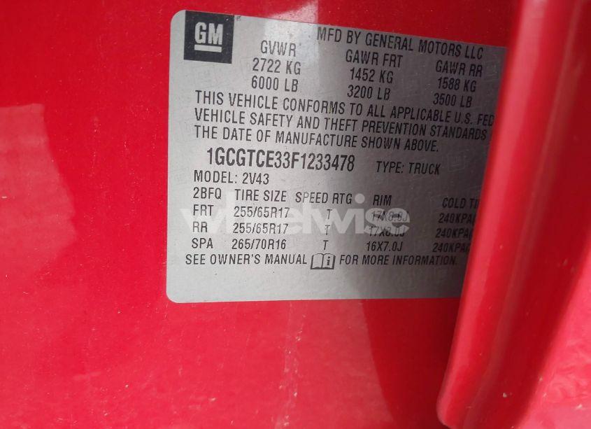 Photo 9 of 2015 Chevrolet Colorado Z71 (VIN 1GCGTCE33F1233478)