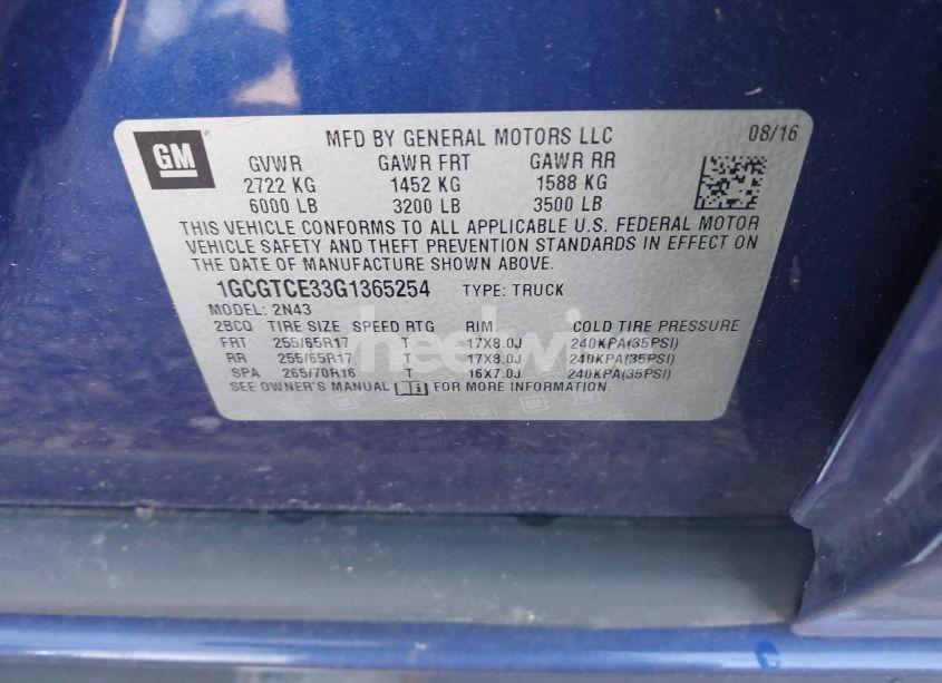 Photo 9 of 2016 Chevrolet Colorado LT (VIN 1GCGTCE33G1365254)