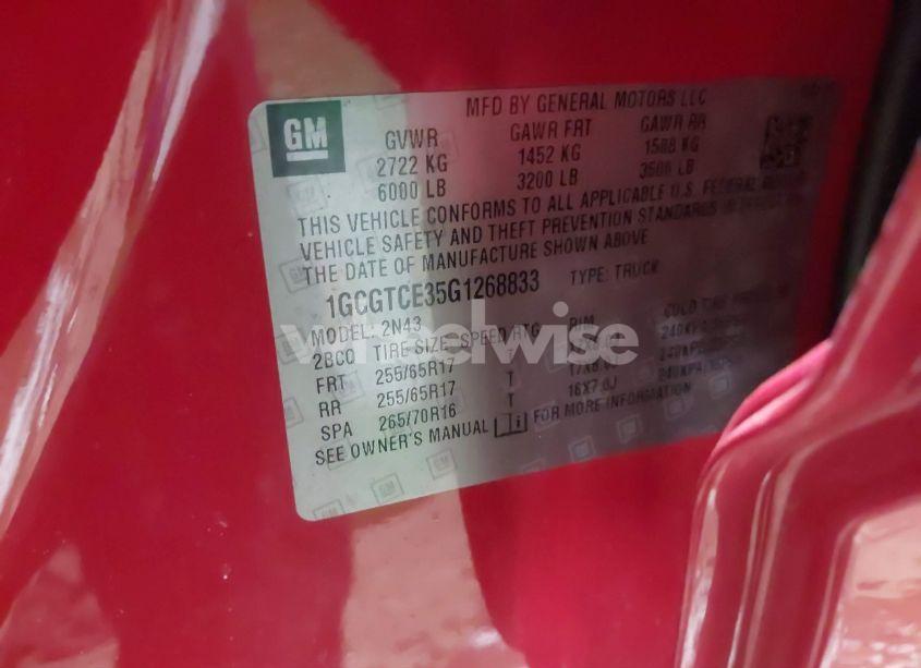 Photo 9 of 2016 Chevrolet Colorado LT (VIN 1GCGTCE35G1268833)