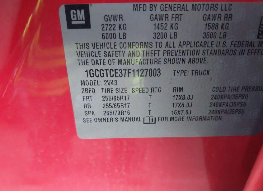 Photo 9 of 2015 Chevrolet Colorado Z71 (VIN 1GCGTCE37F1127003)