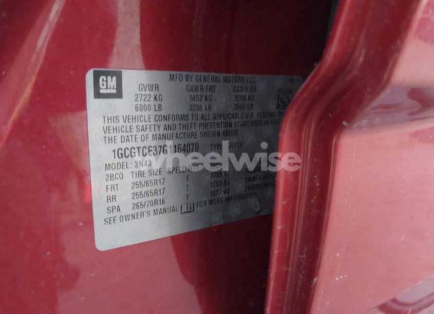 Photo 9 of 2016 Chevrolet Colorado LT (VIN 1GCGTCE37G1164070)